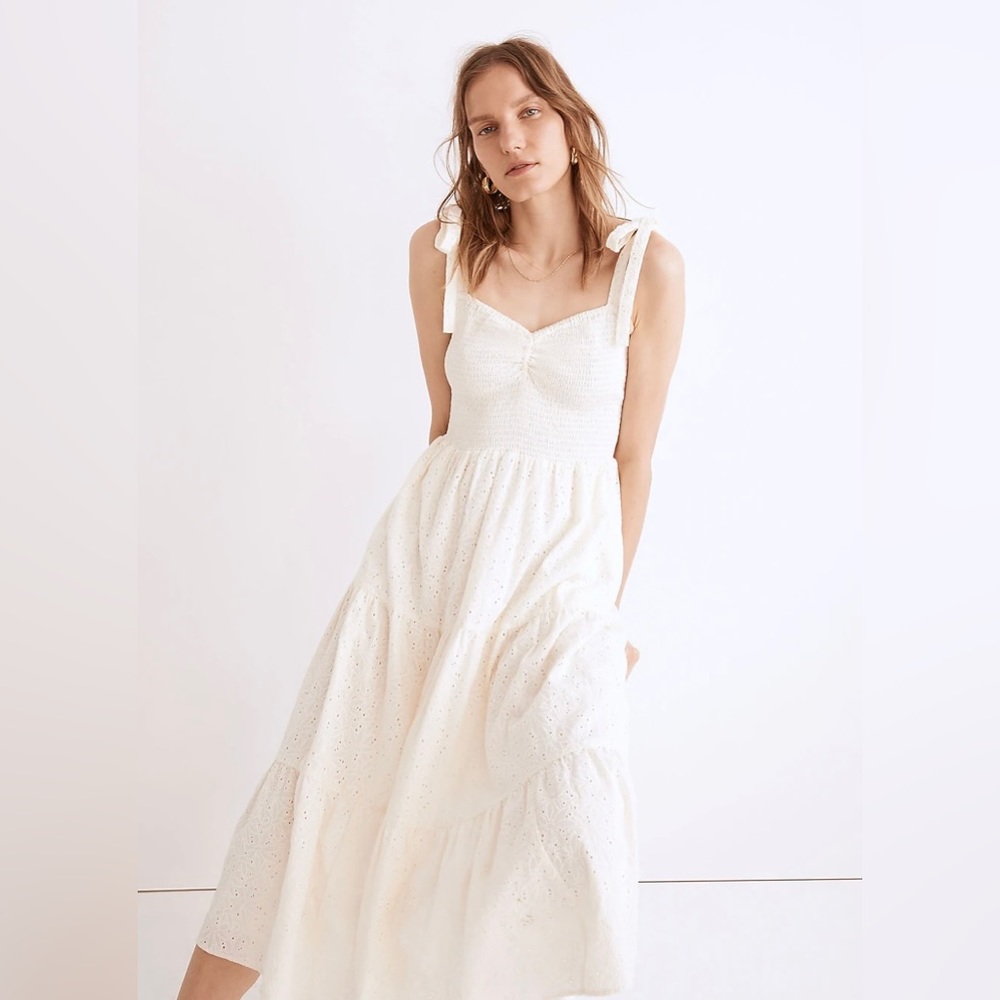 [Never Worn] Madewell Eyelet Lucie Tie-Strap Tiered Midi Dress